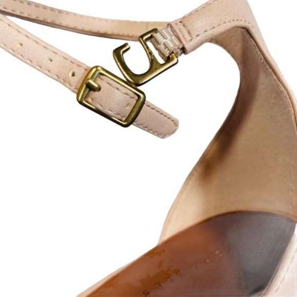 Charles & Keith Open Toe Pink Heels with Gold Heel - Picture 4 of 12